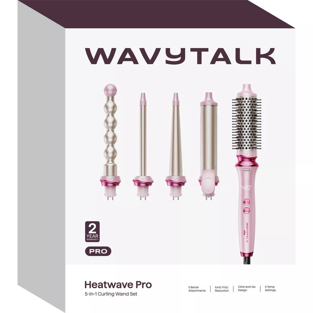 Wavytalk 350S Pro 5-in-1 Curling Wand Set - Pink